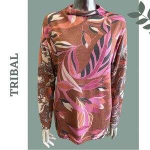 Tribal Denise Drop Shoulder Funnel Neck Top in Marsala - 5672O-4214 Pink Medium